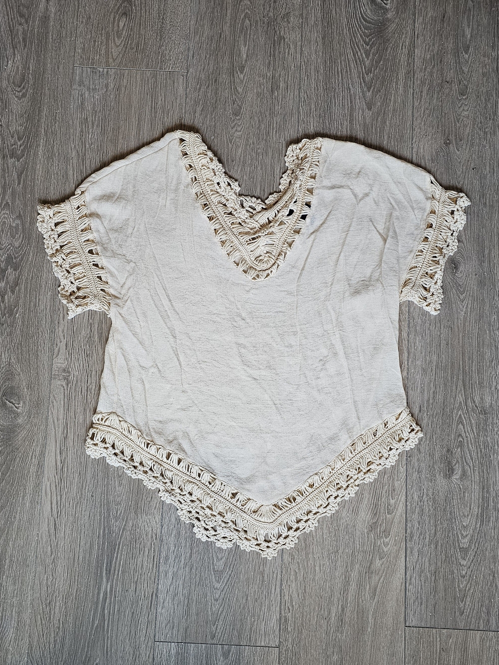 Daytrip Cream Crochet-Trim V-Neck Tunic